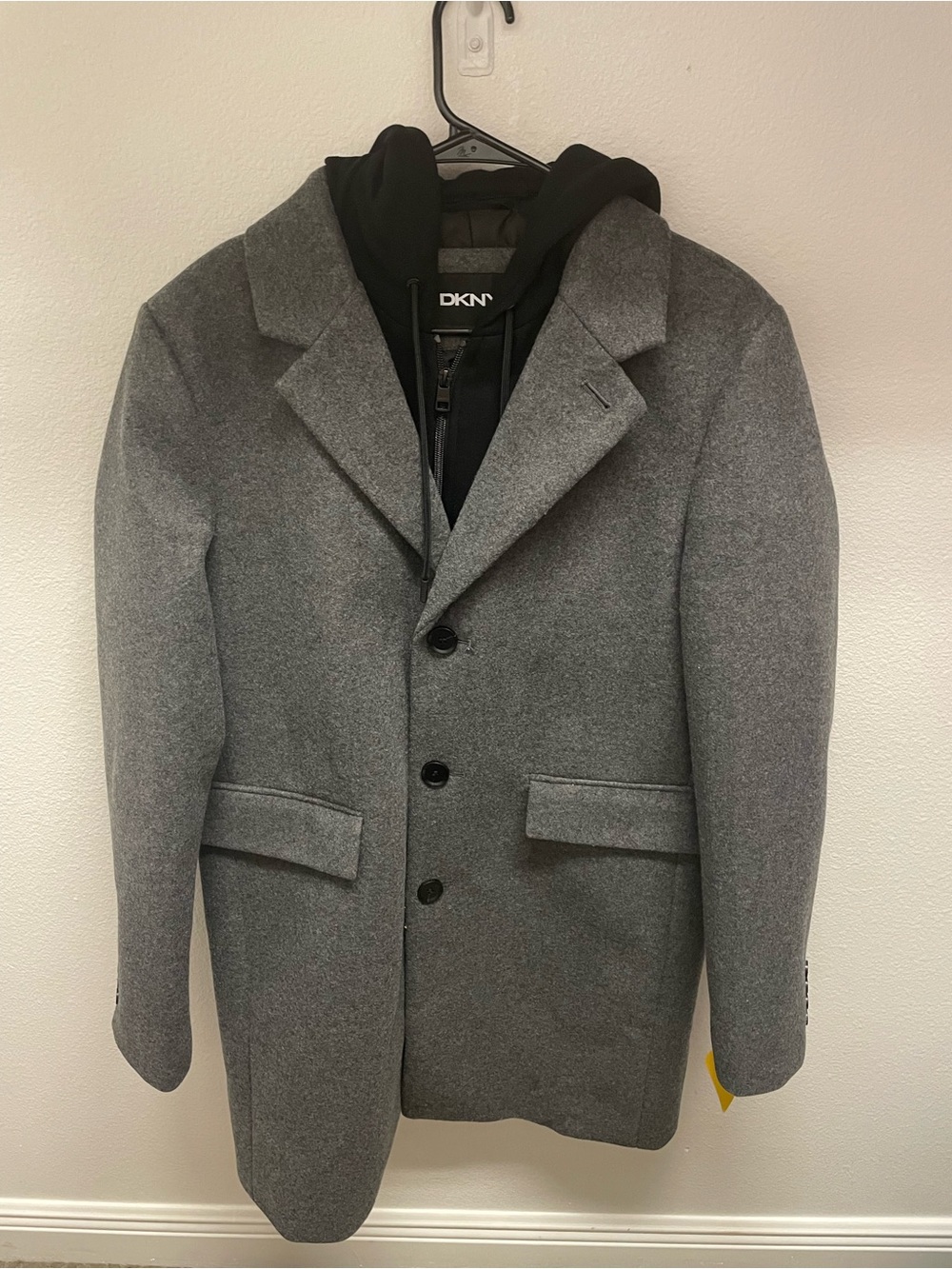 DKNY Wool Blend Peacoat Mens Medium Hooded Insert Gray New